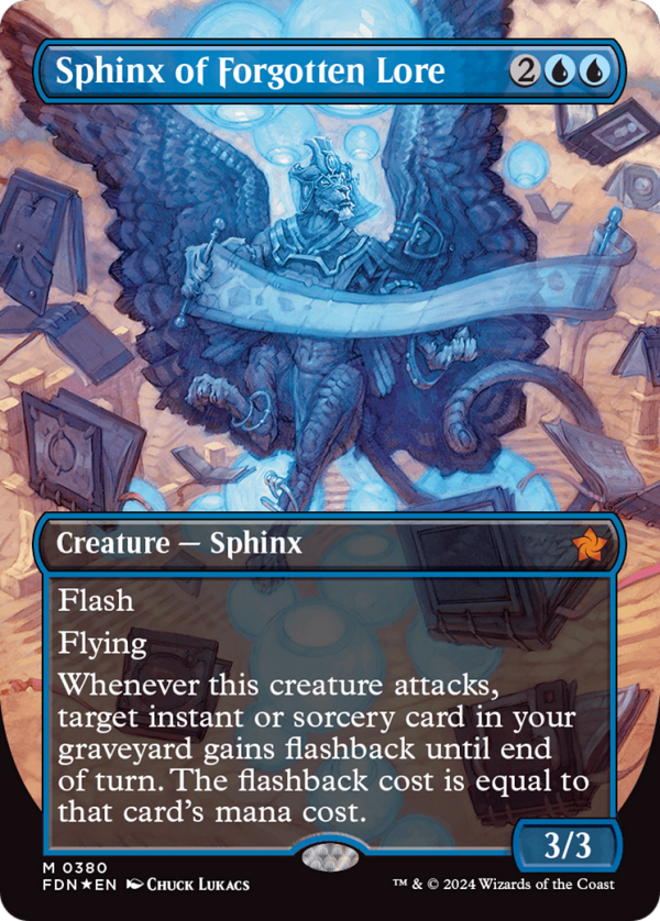 Sphinx of Forgotten Lore (Borderless) (Mana Foil) [Foundations] For Sale