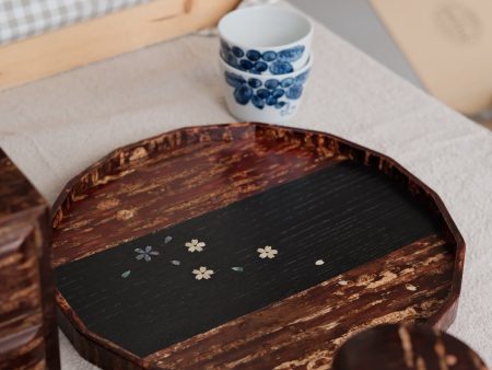 Yatsuyanagi Shell Inlay Sakura Akita Cherry Bark Work Hexadecagon Tray Fashion