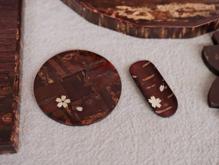 Yatsuyanagi Checked Pattern Akita Cherry Bark Work Round Coaster Online now